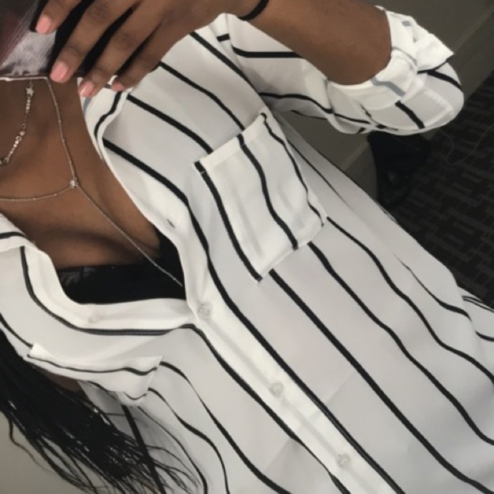 Black and white striped blouse